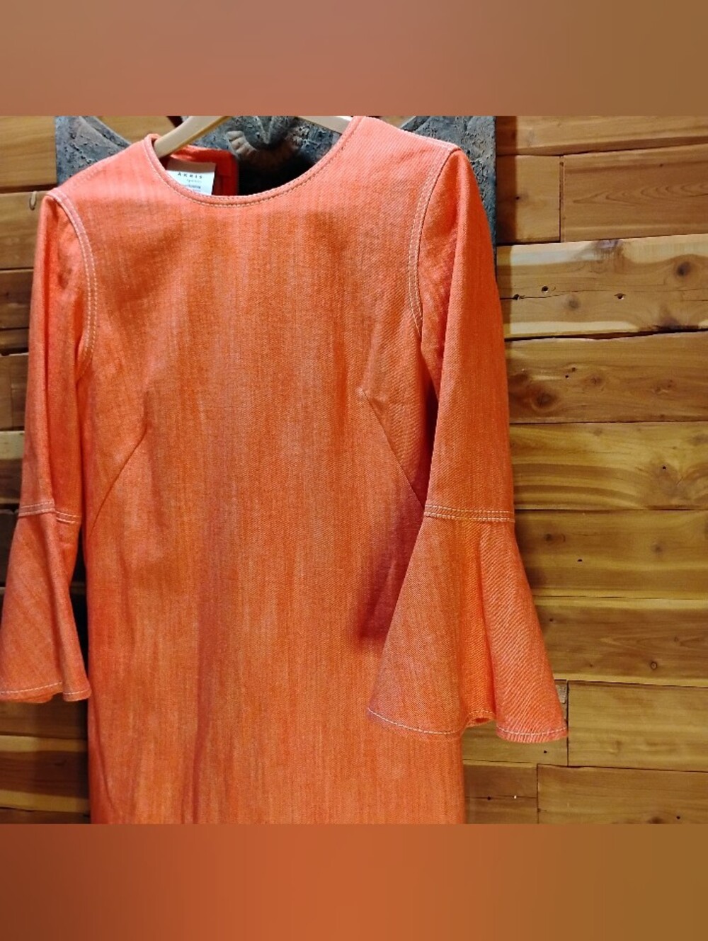 Akris Punto Denim Bell Sleeve Shift Dress. Coral orange Shade. New Without Tags - Picture 3 of 8